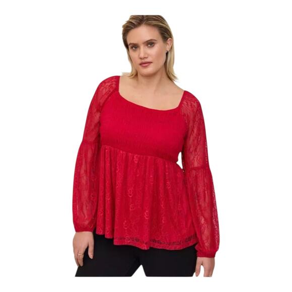 TORRID Fairygoth Whimsy Lace Women's size 4X Smocked Bodice Babydoll Vampire Top - Picture 1 of 11